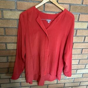 J. Jill Long Sleeve Tunic Blouse Flowy 100% Silk Red/Coral Women’s Size Medium